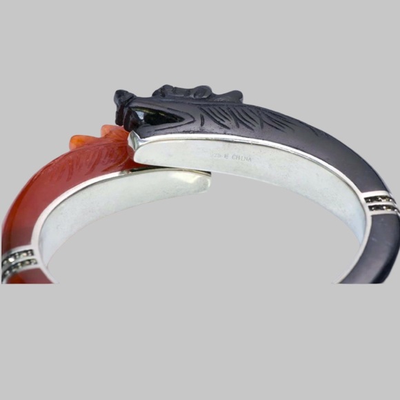 Chinese Dragon Carnelian Onyx Silver Bangle - Picture 15 of 15